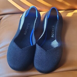 Rothy's Black Flats with Blue Trim